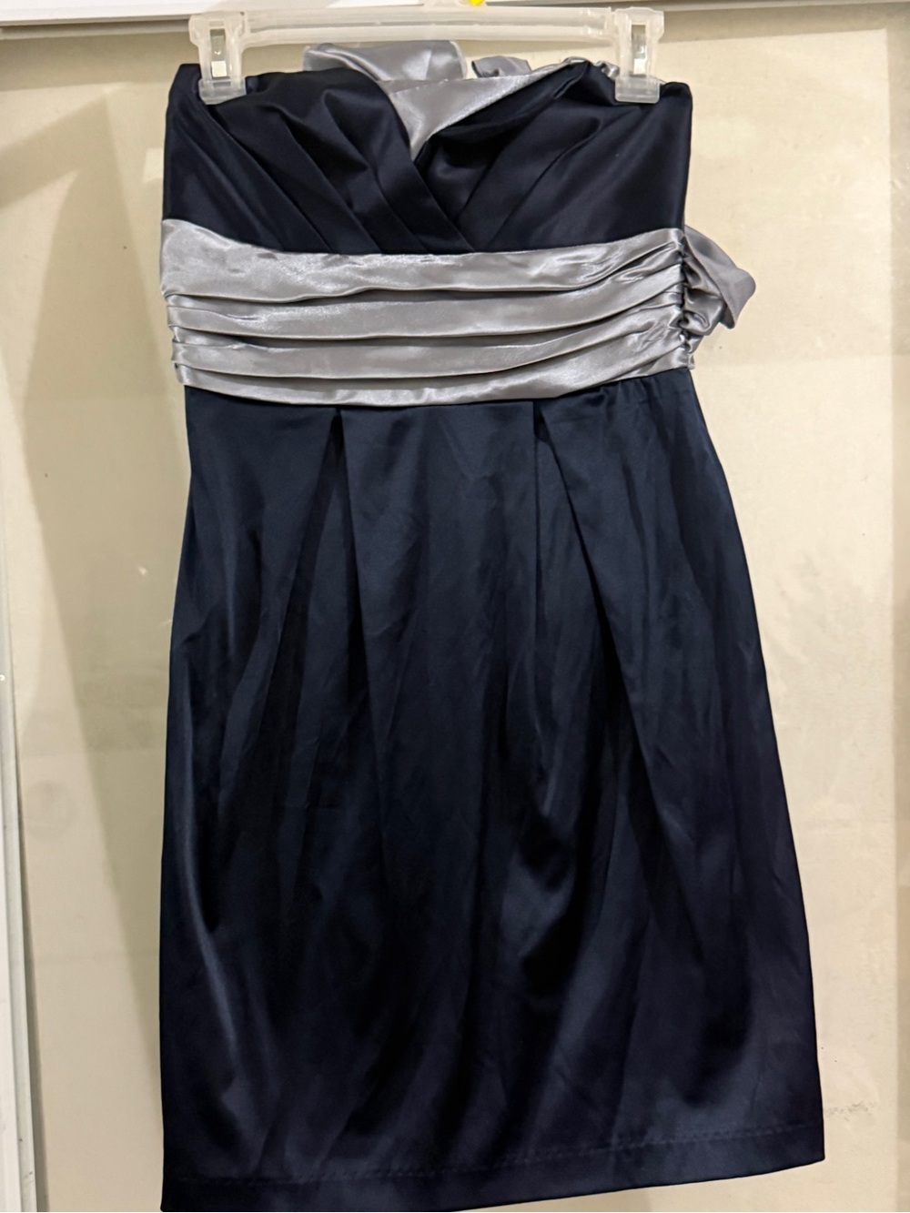 Strapless Navy Dress with Silver Sash